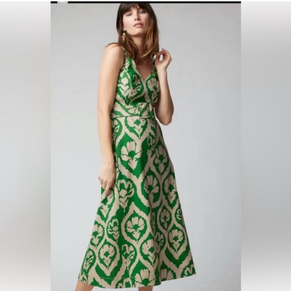 White House Black Market Green and Tan Maxi Sundress